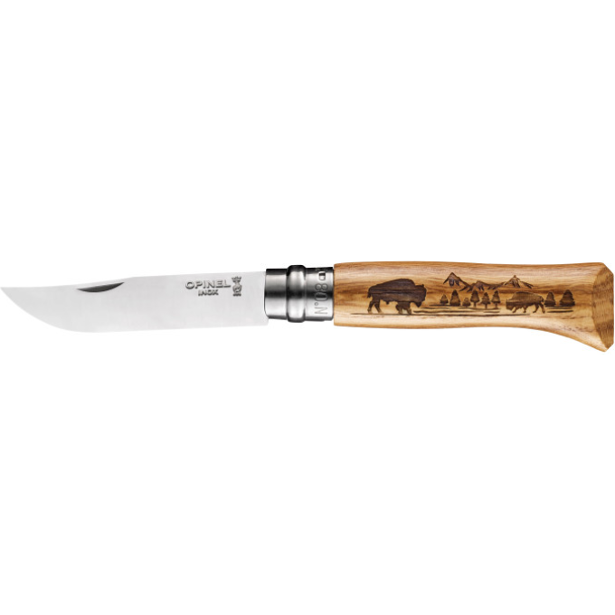 Нож OPINEL №8 ANIMALIA нержавеющая сталь, рукоять дуб, гравировка бизон 002629